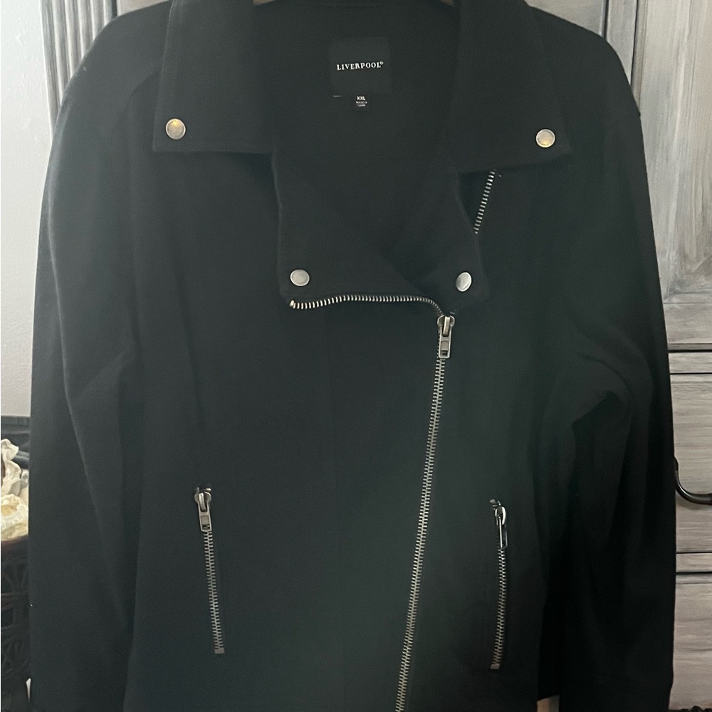 Biker style jean black jacket, softer than regular denim
